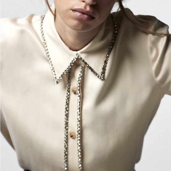 ZARA JEWEL RHINESTONE BUTTON DOWN SHIRT - Picture 3 of 6